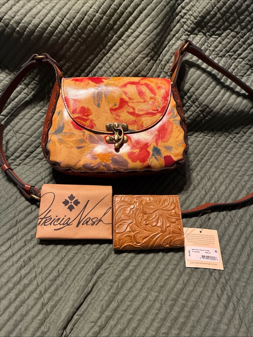 Patricia Nash Floral Leather Crossbody Bag - Multicolor w/wallet set